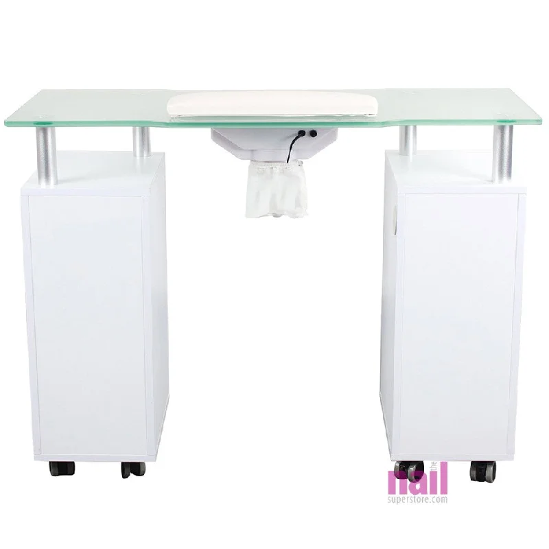 nail repair after injury-Milan Manicure Table | Vented Glass Countertop - White - Each