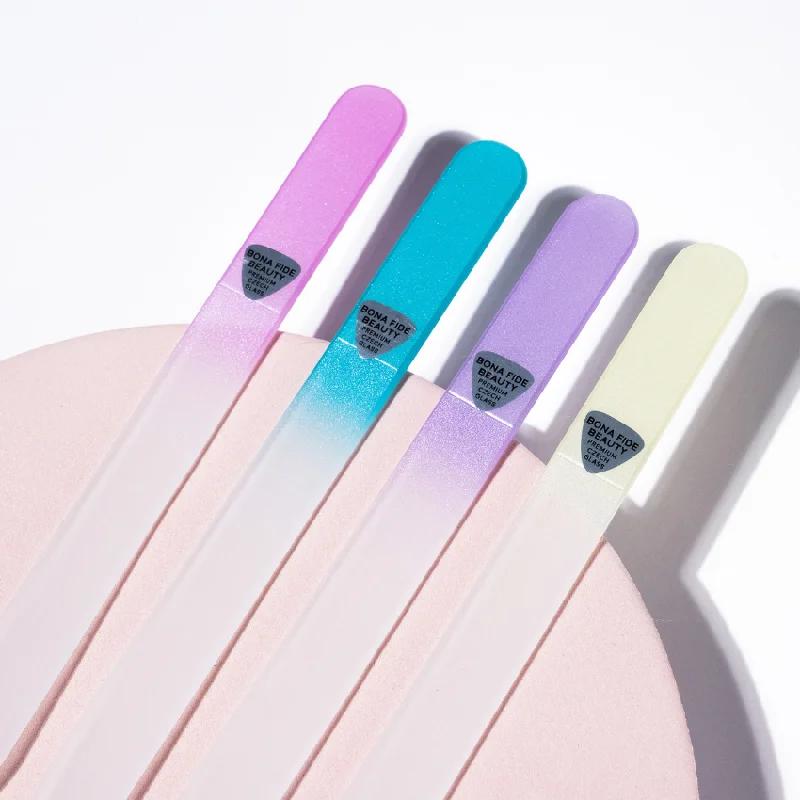 nail repair with nail enhancer-4-Pack Pastel Glass Nail Files With Sleeves