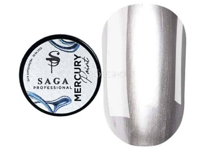 nail repair with acrylic powder-Mercury paint silver (SAGA)