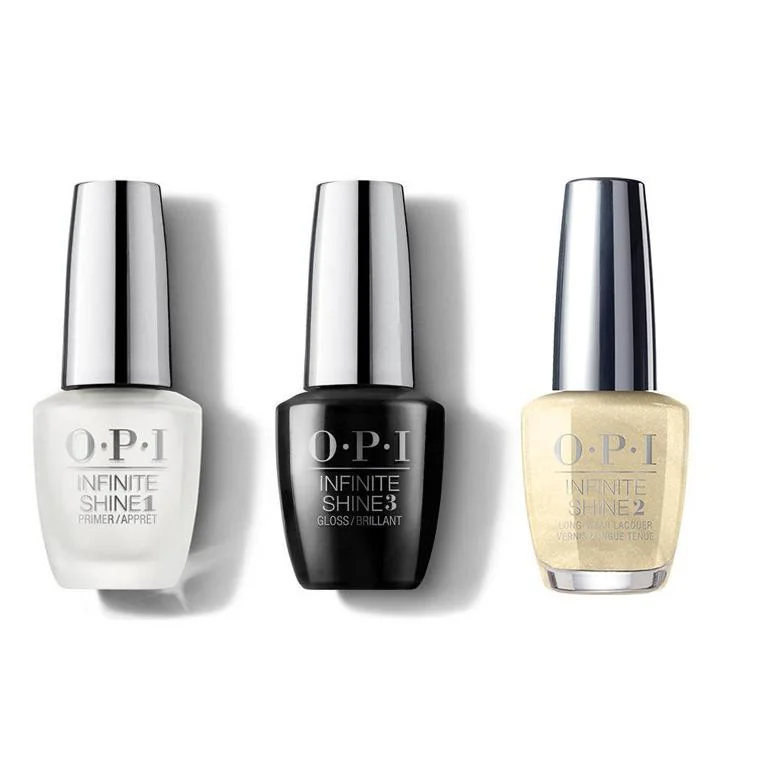 nail polish shimmer hush-OPI - Infinite Shine Combo - Base, Top & Gift of Gold Never Gets Old 0.5 oz - #ISHRJ51