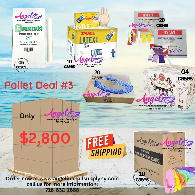 nail polish gate atlas-Pallet Deal #3 Angel Mix Products:  Foam Slipper, Pedicure Kit, Cotton, Gloves, Liner Blue, Table Paper