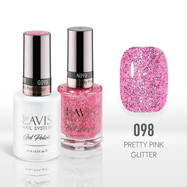 nail polish well balcony-Lavis Gel Nail Polish Duo - 098 Pink, Glitter Colors - Pretty Pink Glitter